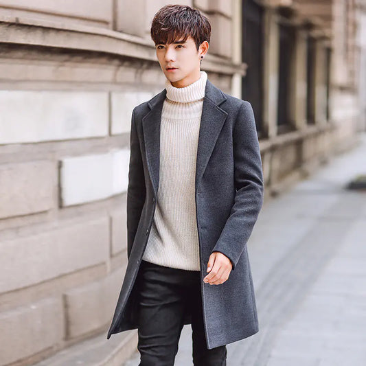 Abrigo de Lana para Hombre de Corte Slim Coreano